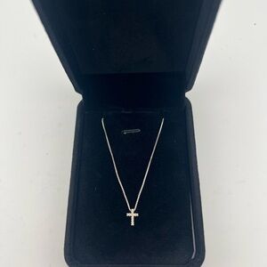 Diamond Mini Pave Silver Cross Necklace